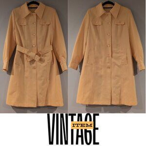 Vintage 1980s Pastel Yellow Button Up Trench or Rain Coat by Atkins, Size M